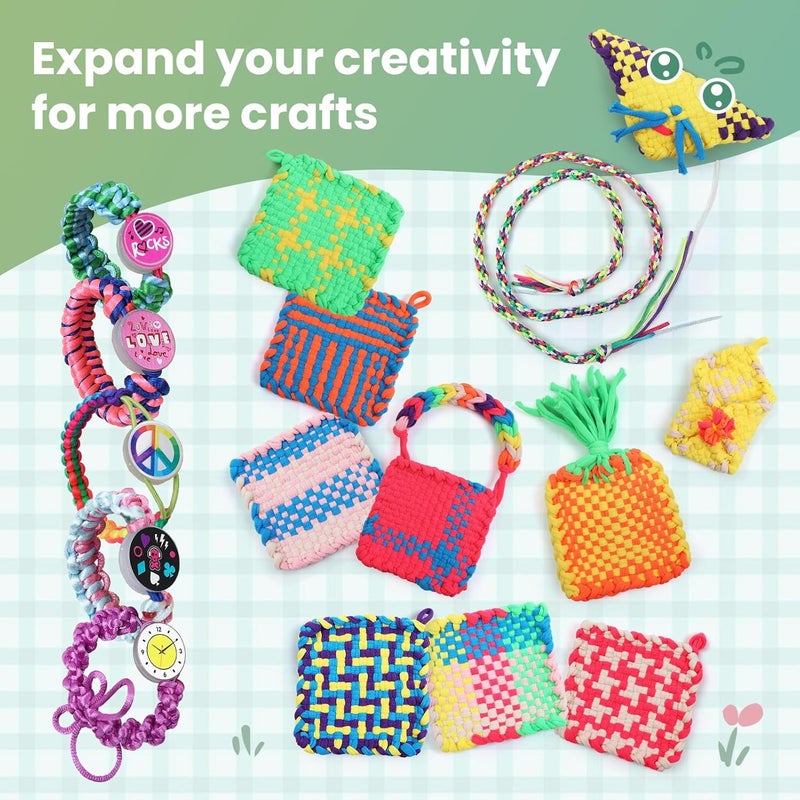 FUNiOi Weaving Loom Kit Toys for Kids, DIY Crafts Projects of 6 Potholders and 10 Friendship Bracelets, 2-in-1 Square Buildable Loom Knitting Kits, Gift Ideas for Girls 6-12 Years Old - Image 3